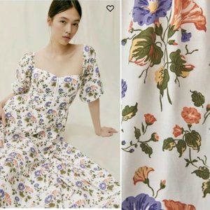 Reformation Rutherford Midi Dress in Calico Blue White Green Floral New Size 2